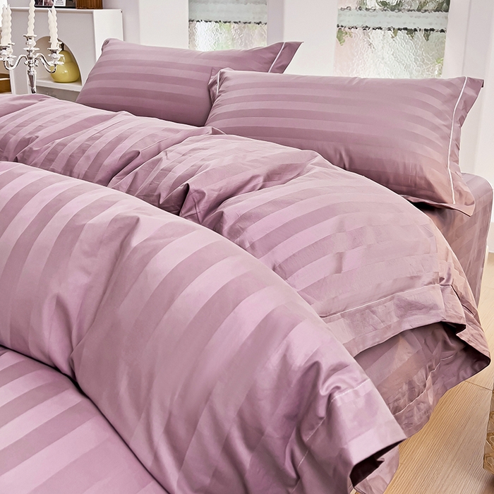 91家纺网 家纺一手货源 找家纺 品乐家纺 2024新款60支长绒棉条纹宽边四件套 宽边条纹沙