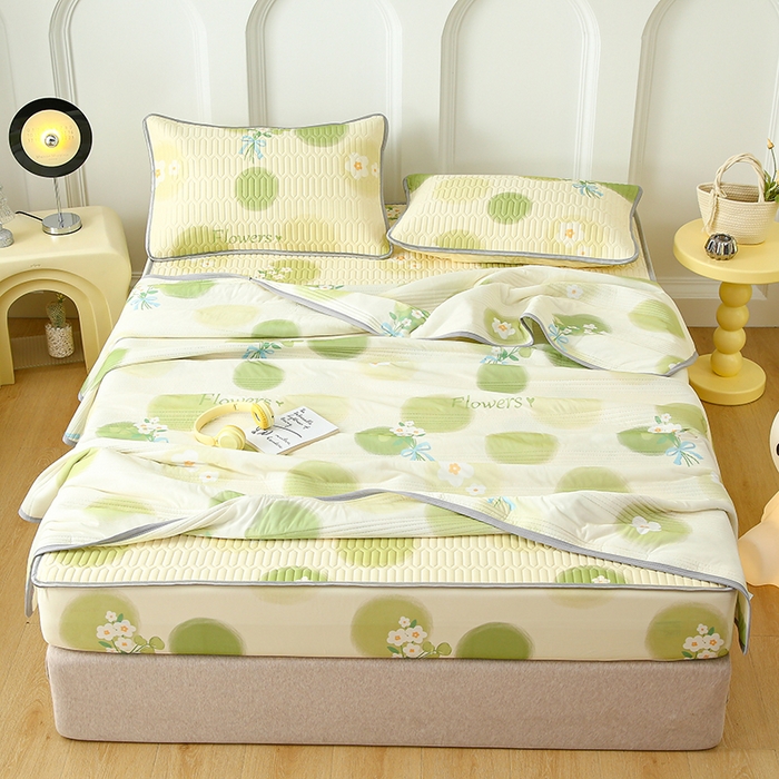 91家纺网 家纺一手货源 找家纺 伊人坊 2024新款A类凉感丝0.4乳胶床笠凉席夏被套件 春意盎然