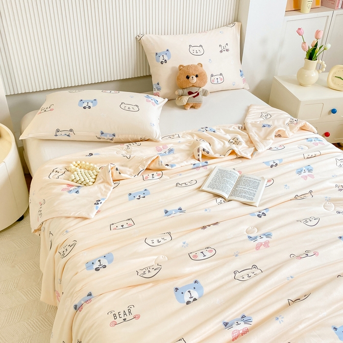 91家纺网 家纺一手货源 找家纺 柏薇 2024新款针织棉夏被 小猫黄