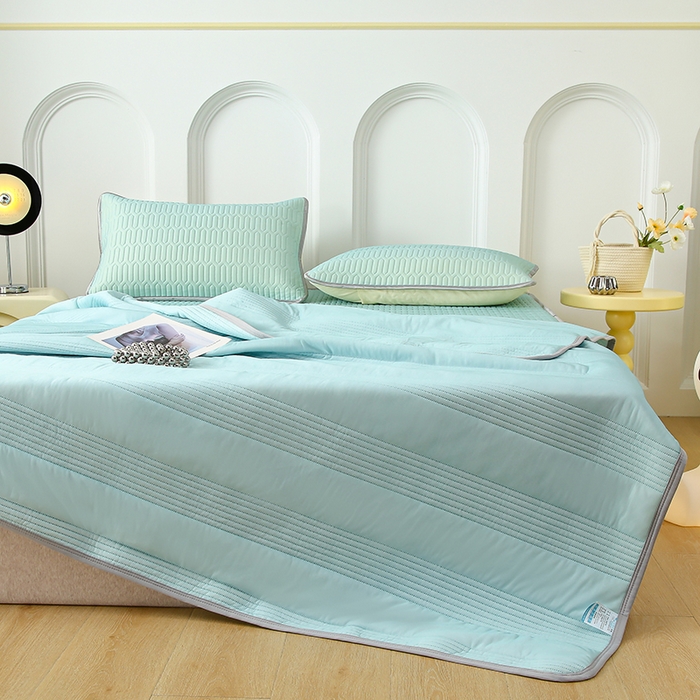 91家纺网 家纺一手货源 找家纺 伊人坊 2024新款A类凉感丝0.4乳胶床笠凉席夏被套件 薄荷绿