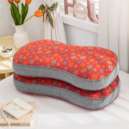 织布人 2024新款荞麦枕蝶型全棉双层纱花生枕全荞麦壳颈椎枕头+枕芯 红色苦荞麦枕30*52cm