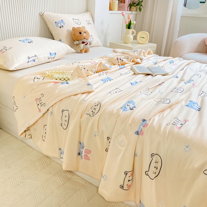 91家纺网 家纺一手货源 找家纺 柏薇 2024新款针织棉夏被 小猫黄