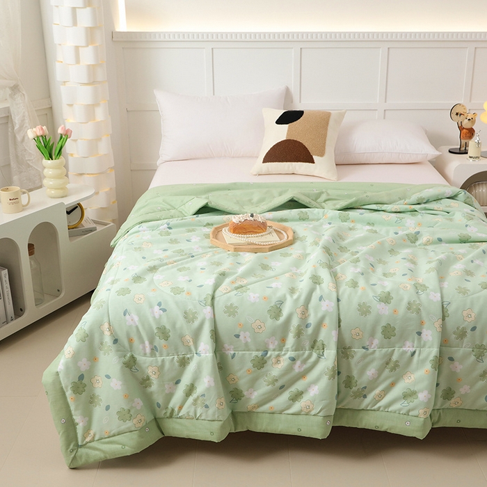 91家纺网 家纺一手货源 找家纺 瑜珠 2025新款双面全棉印花夏被夏凉被空调被子 欧若琳绿