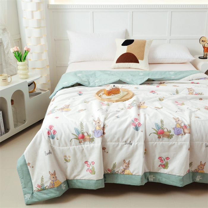 91家纺网 家纺一手货源 找家纺 瑜珠 2025新款双面全棉印花夏被夏凉被空调被子 田园趣事