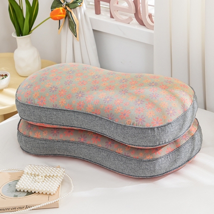 91家纺网 家纺一手货源 找家纺 织布人 2024新款荞麦枕蝶型全棉双层纱花生枕全荞麦壳颈椎枕头+枕芯 浅粉苦荞麦枕30*52cm