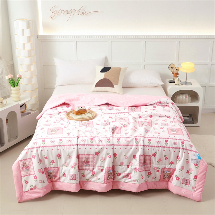 91家纺网 家纺一手货源 找家纺 瑜珠 2025新款双面全棉印花夏被夏凉被空调被子 花园派对