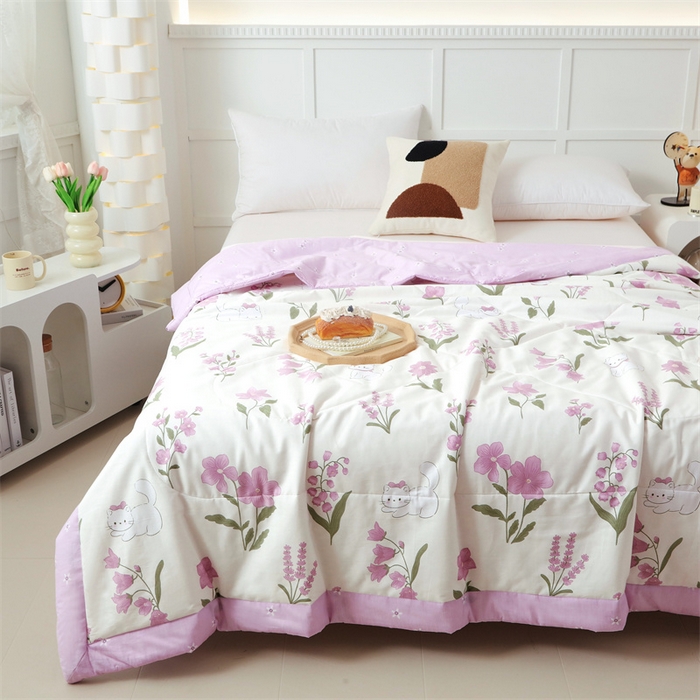 91家纺网 家纺一手货源 找家纺 瑜珠 2025新款双面全棉印花夏被夏凉被空调被子 凯蒂猫米