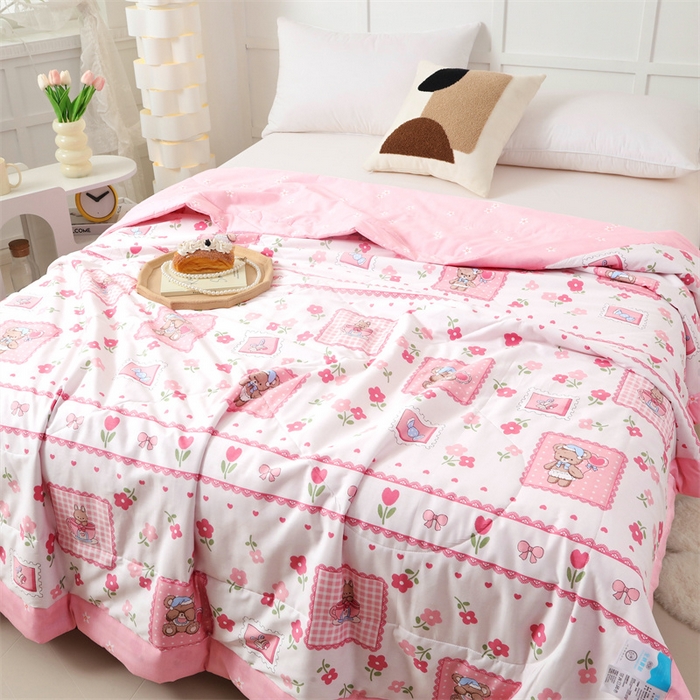 91家纺网 家纺一手货源 找家纺 瑜珠 2025新款双面全棉印花夏被夏凉被空调被子 花园派对