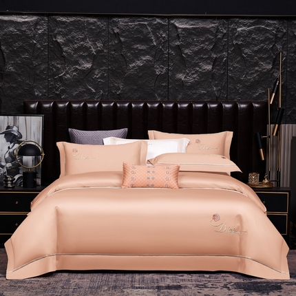 91家纺网 家纺一手货源 找家纺 （总） 2024春夏新品60s支贡缎长绒棉刺绣花四件套纯棉全棉100%纯色简约轻奢