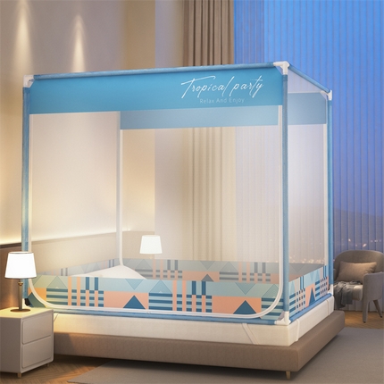 91家纺网 家纺一手货源 找家纺 （总）鸿和蚊帐 2025新款印花U门外穿杆坐床拉链蚊帐