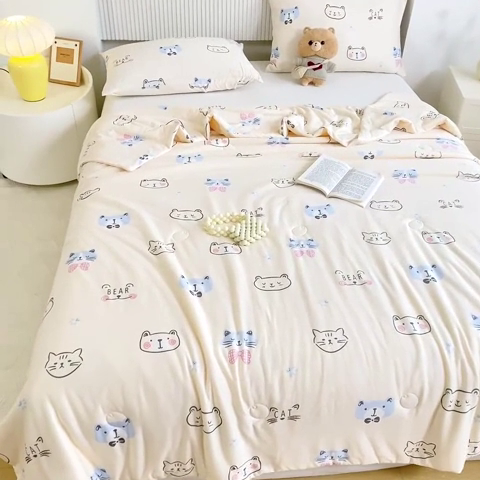 91家纺网 家纺一手货源 找家纺 柏薇 2024新款针织棉夏被 小猫黄