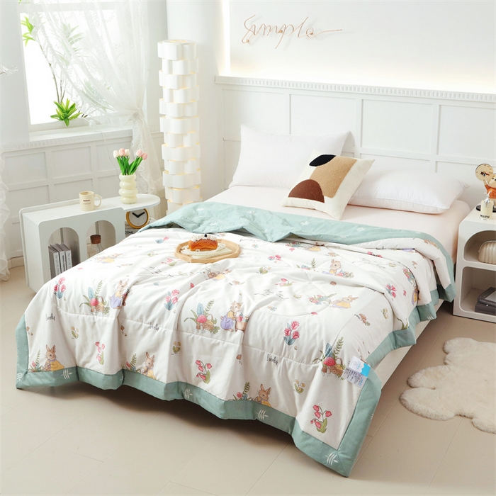 91家纺网 家纺一手货源 找家纺 瑜珠 2025新款双面全棉印花夏被夏凉被空调被子 田园趣事