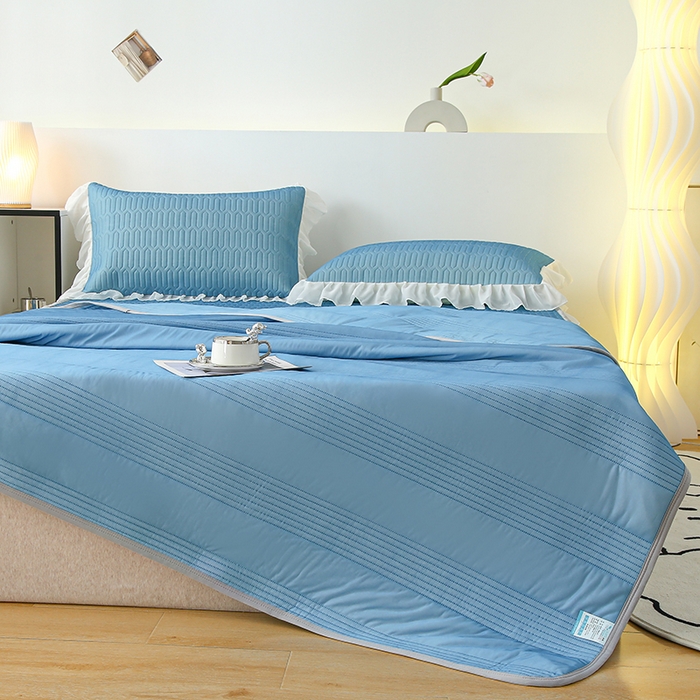 91家纺网 家纺一手货源 找家纺 伊人坊 2024新款A类凉感丝花边款乳胶床笠三四件套 花边 海洋蓝