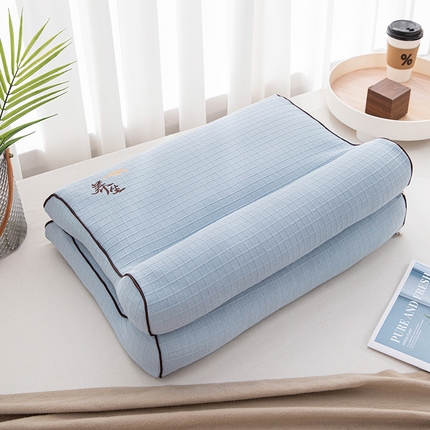 织布人 2024新款全荞麦枕全棉针织棉养生荞麦牵引反弓矫正颈椎枕头 水蓝53*35*8±2CM