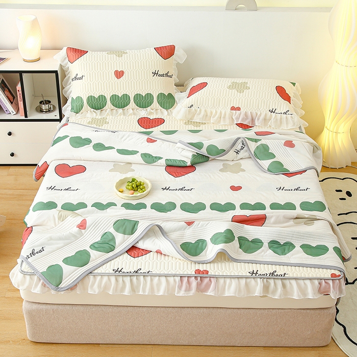 91家纺网 家纺一手货源 找家纺 伊人坊 2024新款A类凉感丝花边款乳胶床笠三四件套 花边 彩色心情