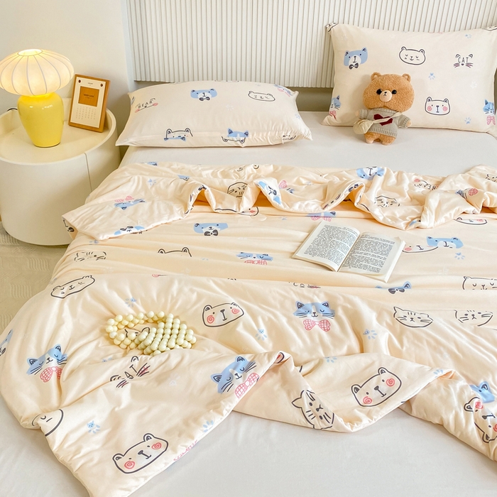 91家纺网 家纺一手货源 找家纺 柏薇 2024新款针织棉夏被 小猫黄