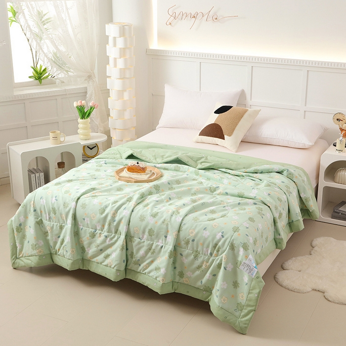 91家纺网 家纺一手货源 找家纺 瑜珠 2025新款双面全棉印花夏被夏凉被空调被子 欧若琳绿