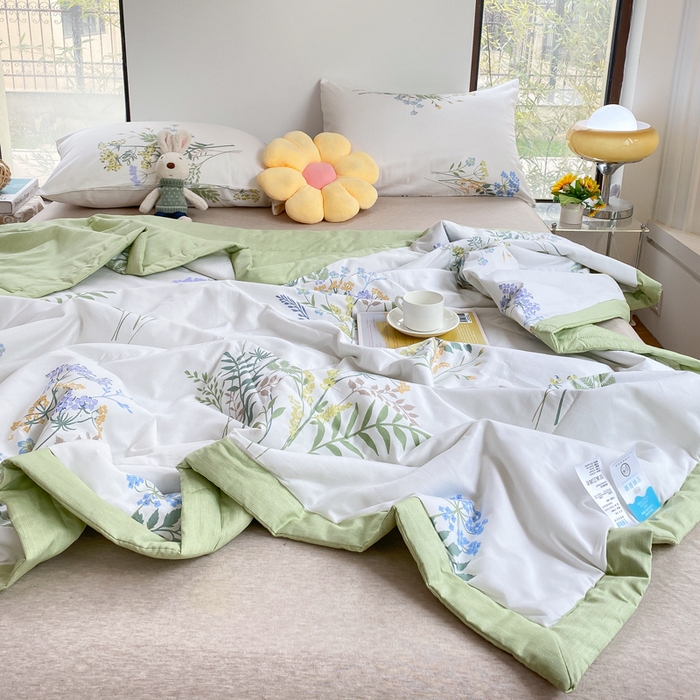 91家纺网 家纺一手货源 找家纺 瑜珠 2025新款双面全棉印花夏被夏凉被空调被子 仙草