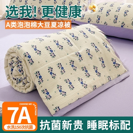 91家纺网 家纺一手货源 找家纺 欢乐季 新款7A级抗菌泡泡棉工艺款大豆夏被及夏被四件套 秋蓝