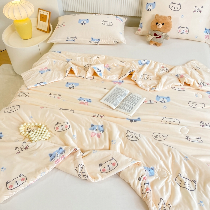 91家纺网 家纺一手货源 找家纺 柏薇 2024新款针织棉夏被 小猫黄