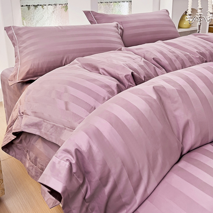 91家纺网 家纺一手货源 找家纺 品乐家纺 2024新款60支长绒棉条纹宽边四件套 宽边条纹沙