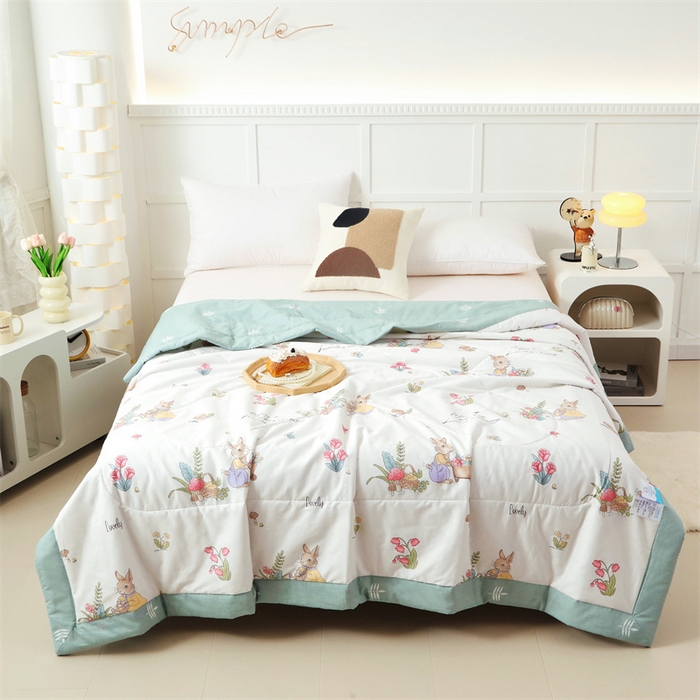 91家纺网 家纺一手货源 找家纺 瑜珠 2025新款双面全棉印花夏被夏凉被空调被子 田园趣事