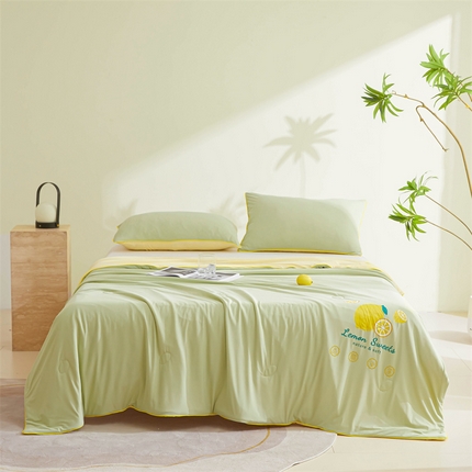 91家纺网 家纺一手货源 找家纺 （总）兄弟坊2025新款凉感丝纯色双拼柠檬夏被