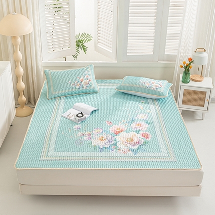 91家纺网 家纺一手货源 找家纺 美丽折家纺 2025新款凉感丝乳胶凉席款 乳胶凉席三件套 秘密花园