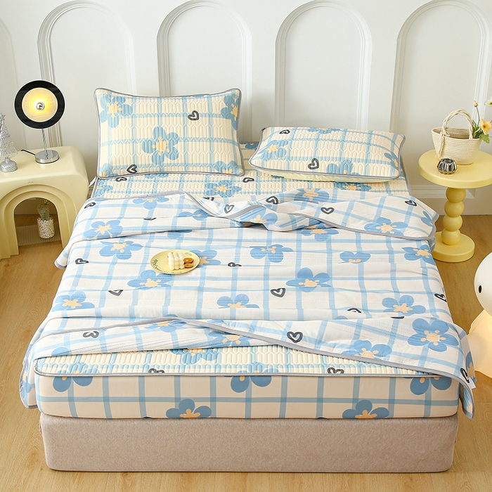 91家纺网 家纺一手货源 找家纺 伊人坊 2024新款A类凉感丝0.4乳胶床笠凉席夏被套件 花花格调