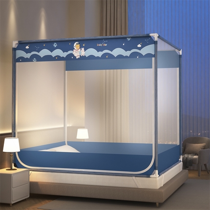 91家纺网 家纺一手货源 找家纺 （总）鸿和蚊帐 2025新款印花U门外穿杆坐床拉链蚊帐