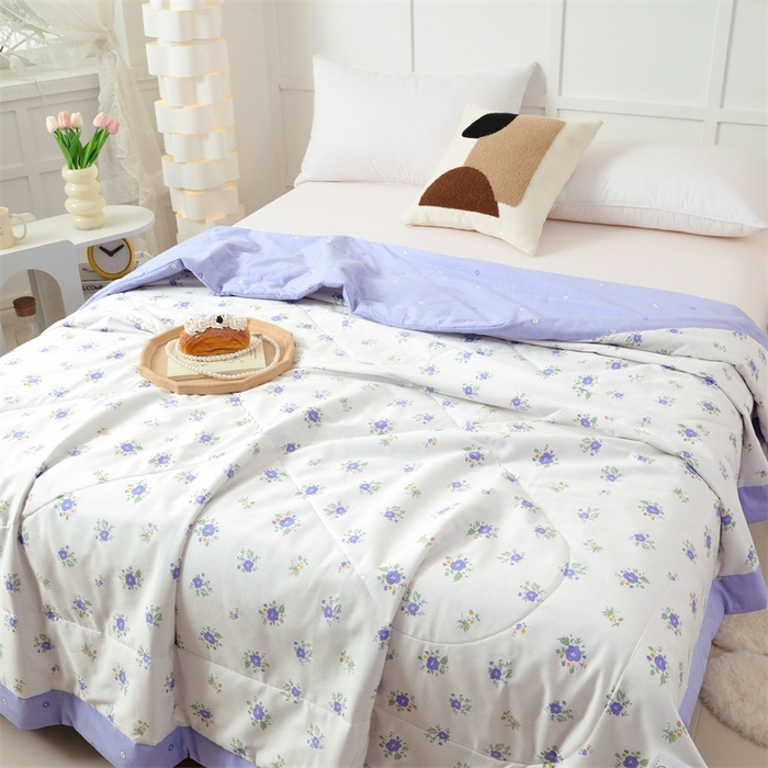 91家纺网 家纺一手货源 找家纺 瑜珠 2025新款双面全棉印花夏被夏凉被空调被子 絮语蓝