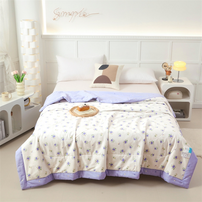 91家纺网 家纺一手货源 找家纺 瑜珠 2025新款双面全棉印花夏被夏凉被空调被子 絮语蓝