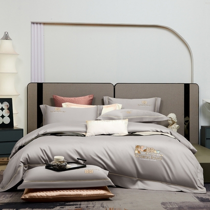 91家纺网 家纺一手货源 找家纺 （总） 2024春夏新品60s支贡缎长绒棉刺绣花四件套纯棉全棉100%纯色简约轻奢