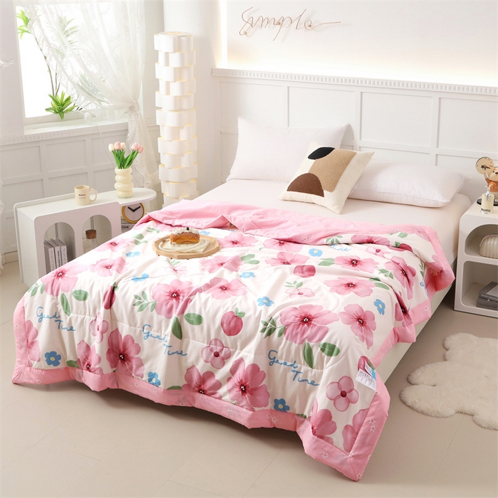 91家纺网 家纺一手货源 找家纺 瑜珠 2025新款双面全棉印花夏被夏凉被空调被子 花语之都