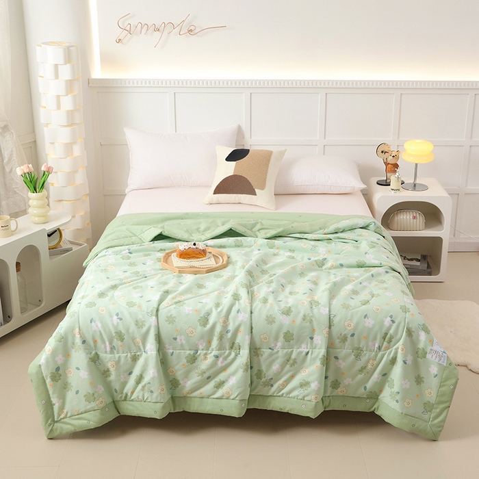 91家纺网 家纺一手货源 找家纺 瑜珠 2025新款双面全棉印花夏被夏凉被空调被子 欧若琳绿