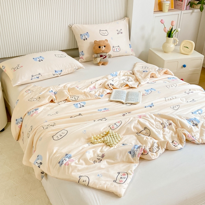 91家纺网 家纺一手货源 找家纺 柏薇 2024新款针织棉夏被 小猫黄