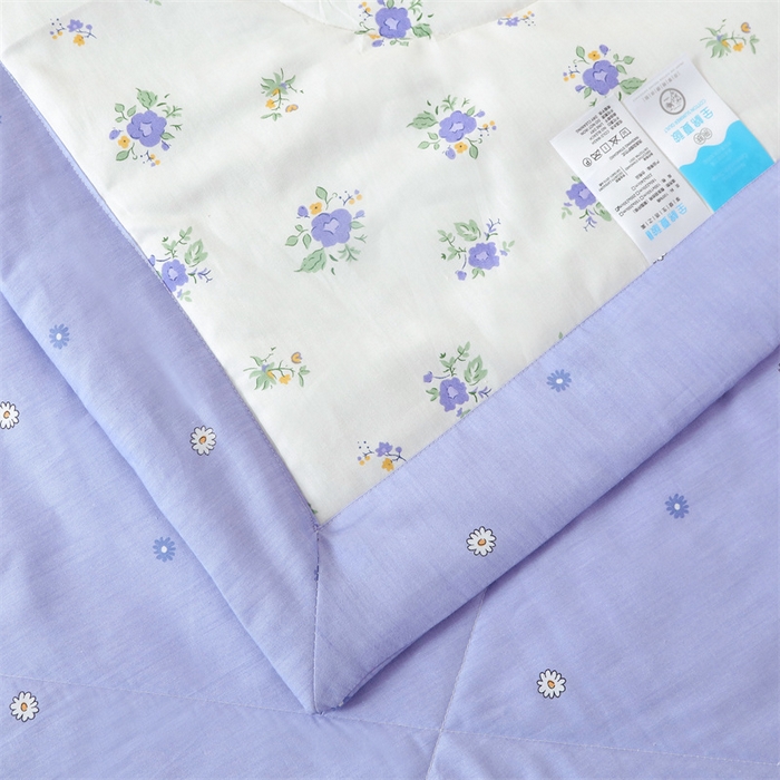 91家纺网 家纺一手货源 找家纺 瑜珠 2025新款双面全棉印花夏被夏凉被空调被子 絮语蓝