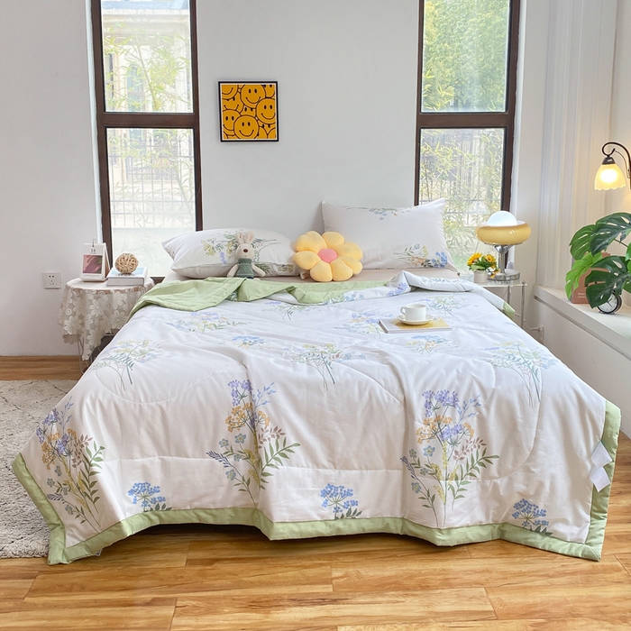 91家纺网 家纺一手货源 找家纺 瑜珠 2025新款双面全棉印花夏被夏凉被空调被子 仙草