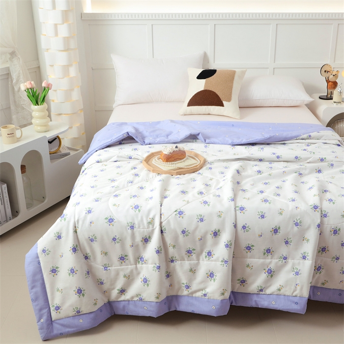 91家纺网 家纺一手货源 找家纺 瑜珠 2025新款双面全棉印花夏被夏凉被空调被子 絮语蓝