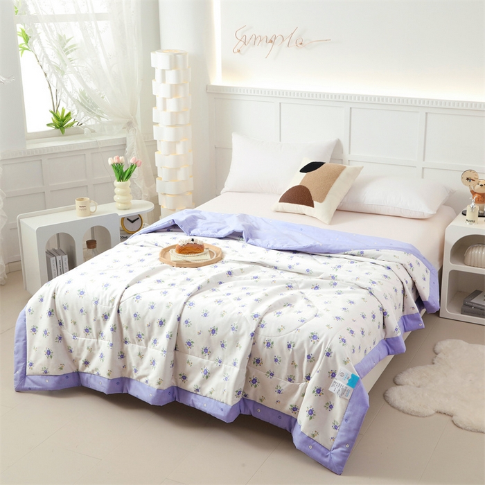 91家纺网 家纺一手货源 找家纺 瑜珠 2025新款双面全棉印花夏被夏凉被空调被子 絮语蓝