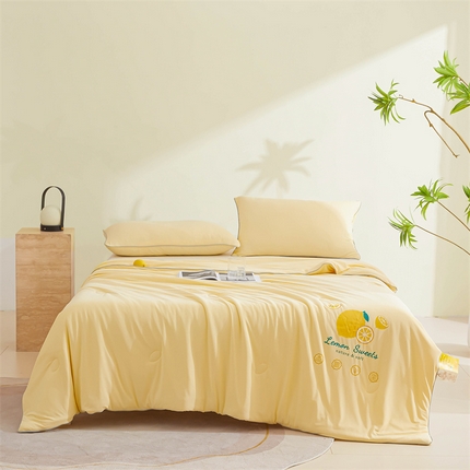 91家纺网 家纺一手货源 找家纺 （总）兄弟坊2025新款凉感丝纯色双拼柠檬夏被