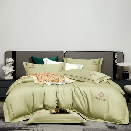 91家纺网 家纺一手货源 找家纺 （总） 2024春夏新品60s支贡缎长绒棉刺绣花四件套纯棉全棉100%纯色简约轻奢