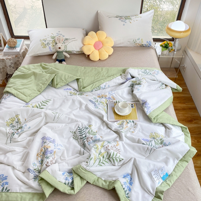 91家纺网 家纺一手货源 找家纺 瑜珠 2025新款双面全棉印花夏被夏凉被空调被子 仙草