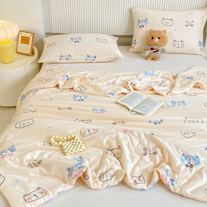 91家纺网 家纺一手货源 找家纺 柏薇 2024新款针织棉夏被 小猫黄