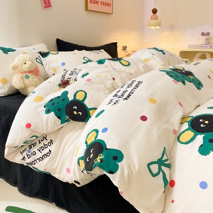 葡萄家 2024新款双层纱云柔水洗棉萌趣卡通系列四件套（提供买家秀联系客服） 欢乐皮皮