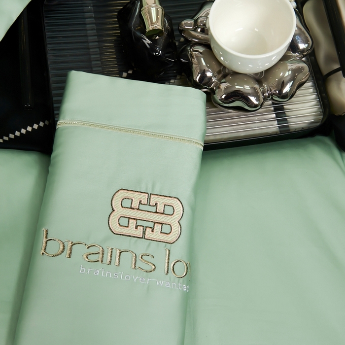 91家纺网 家纺一手货源 找家纺 U品汇（全棉磨毛源头厂家） 2024春夏新品60s支贡缎长绒棉刺绣花四件套纯棉全棉100%纯色简约轻奢 汤姆布朗-淡绿