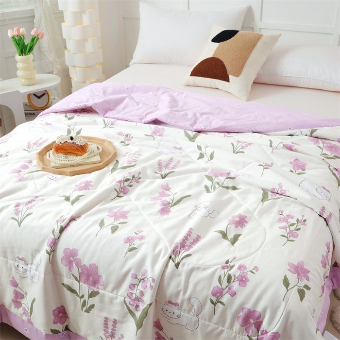 91家纺网 家纺一手货源 找家纺 瑜珠 2025新款双面全棉印花夏被夏凉被空调被子 凯蒂猫米