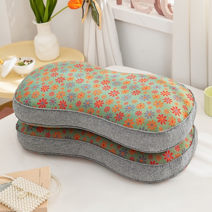 织布人 2024新款荞麦枕蝶型全棉双层纱花生枕全荞麦壳颈椎枕头+枕芯 果绿苦荞麦枕30*52cm