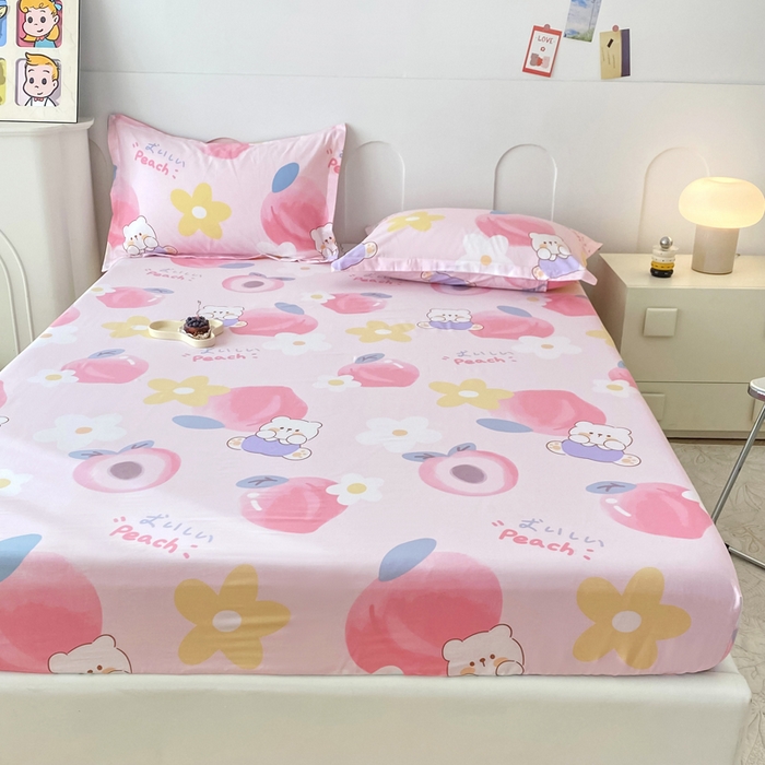 91家纺网 家纺一手货源 找家纺 帛织澜家纺 2025新款喷气12868系列纯棉印花单床笠 蜜桃桃