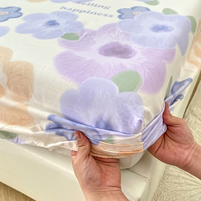 91家纺网 家纺一手货源 找家纺 帛织澜家纺 2025新款喷气12868系列纯棉印花单床笠 紫韵花开